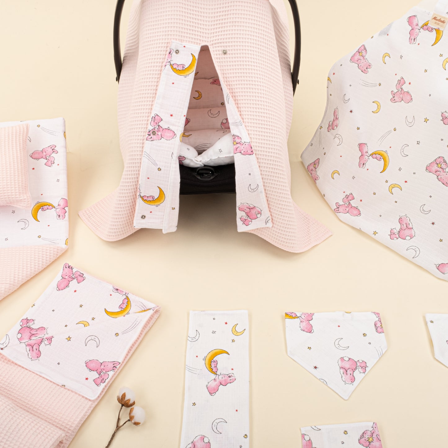 11 Parça Avantajlı Set - Çift Taraflı - Pembe Petek - Pembe Tavşan