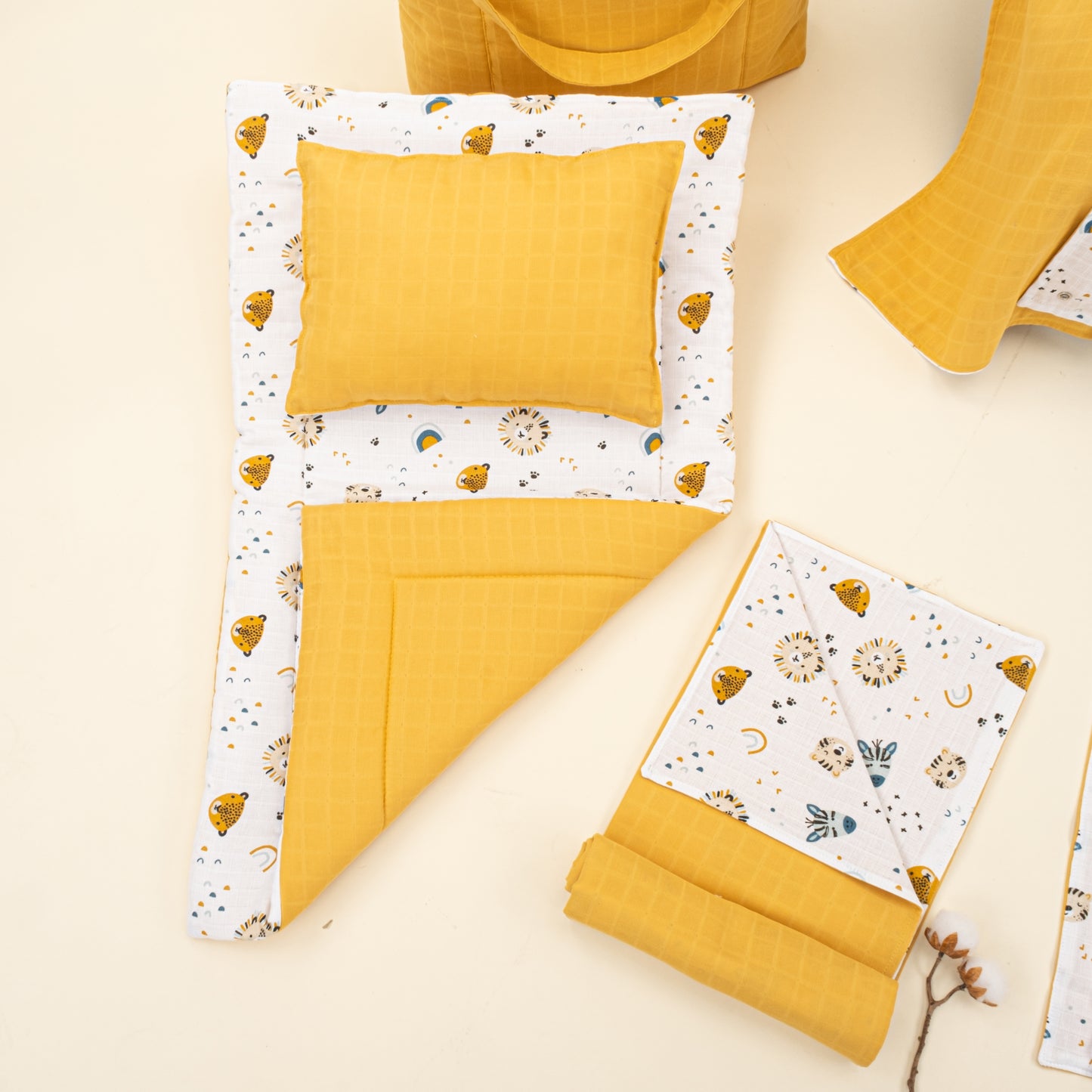 14 Parça Avantajlı Set - Çift Taraflı - Hardal Muslin - Zoo