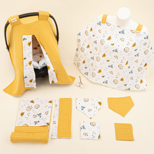 9 Parça Avantajlı Set - Çift Taraflı - Hardal Muslin - Zoo