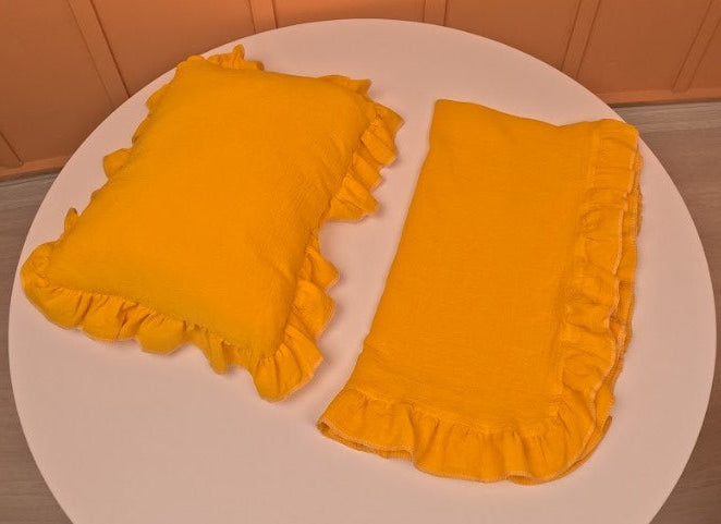 5 Parça Fırfırlı Avantajlı Set - 2 Katlı Organik Muslin Hardal