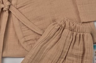 Yenidoğan Hastane Çıkışı İki katlı Muslin Kimono Takım - Bej