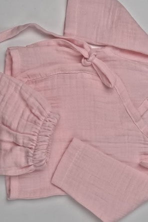 Yenidoğan Hastane Çıkışı İki katlı Muslin Kimono Takım - Pembe