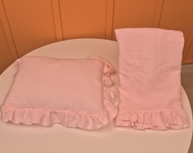 5 Parça Fırfırlı Avantajlı Set - 2 Katlı Organik Muslin Bebe Pembe