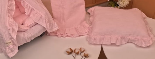 5 Parça Fırfırlı Avantajlı Set - 2 Katlı Organik Muslin Bebe Pembe