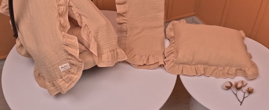 5 Parça Fırfırlı Avantajlı Set - 2 Katlı Organik Muslin Bej