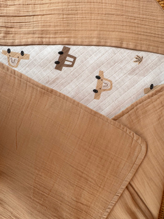 Muslin Kundak - İki Katlı Muslin Bej - Kahverengi Arabalar