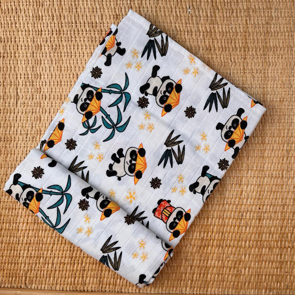 3lü Set - Müslin Örtü - Sarı Gemi / Mavi Balkabağı / Tropikal Panda