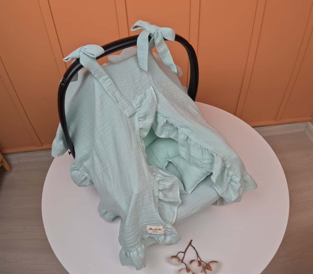 3'lü fırfırlı Puset Seti - 2 Katlı Organik Muslin Mint