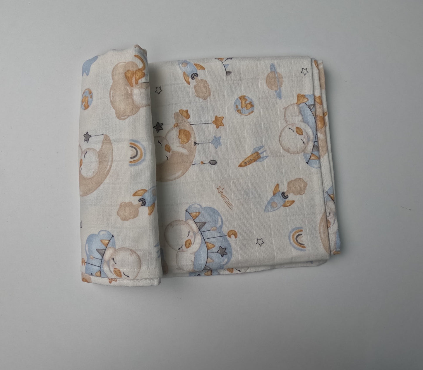 3 lü Bebek Muslin Kundak Set - Dört Katlı Püsküllü İndigo - İki Katlı Bebe Mavi - Uykucu Ördek