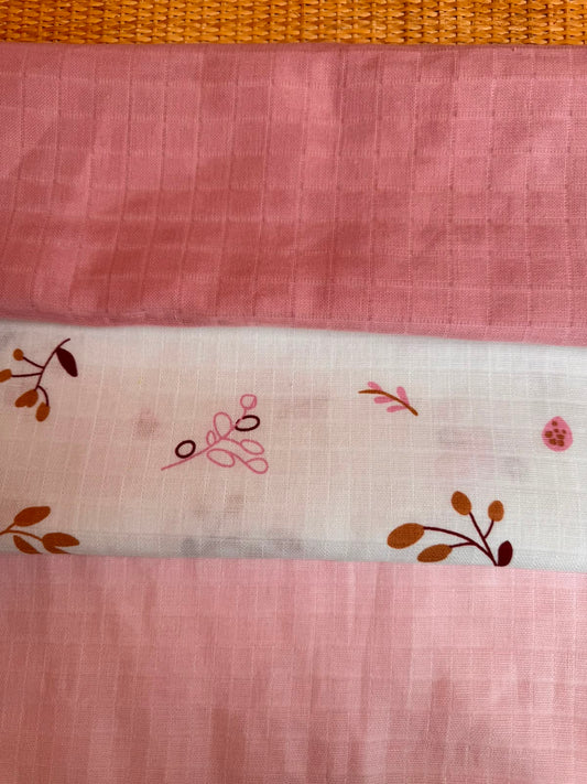 3lü Set - Müslin Örtü - Pudra / Pastel Bahçe / Bebe Pembe
