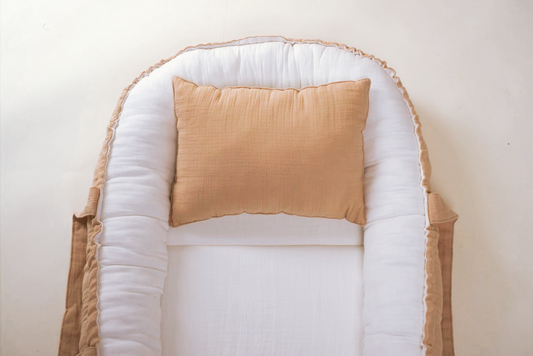 Babynest ve Yastık - Çift Taraflı - İki Katlı Bej Muslin - İki Katlı Krem Muslin