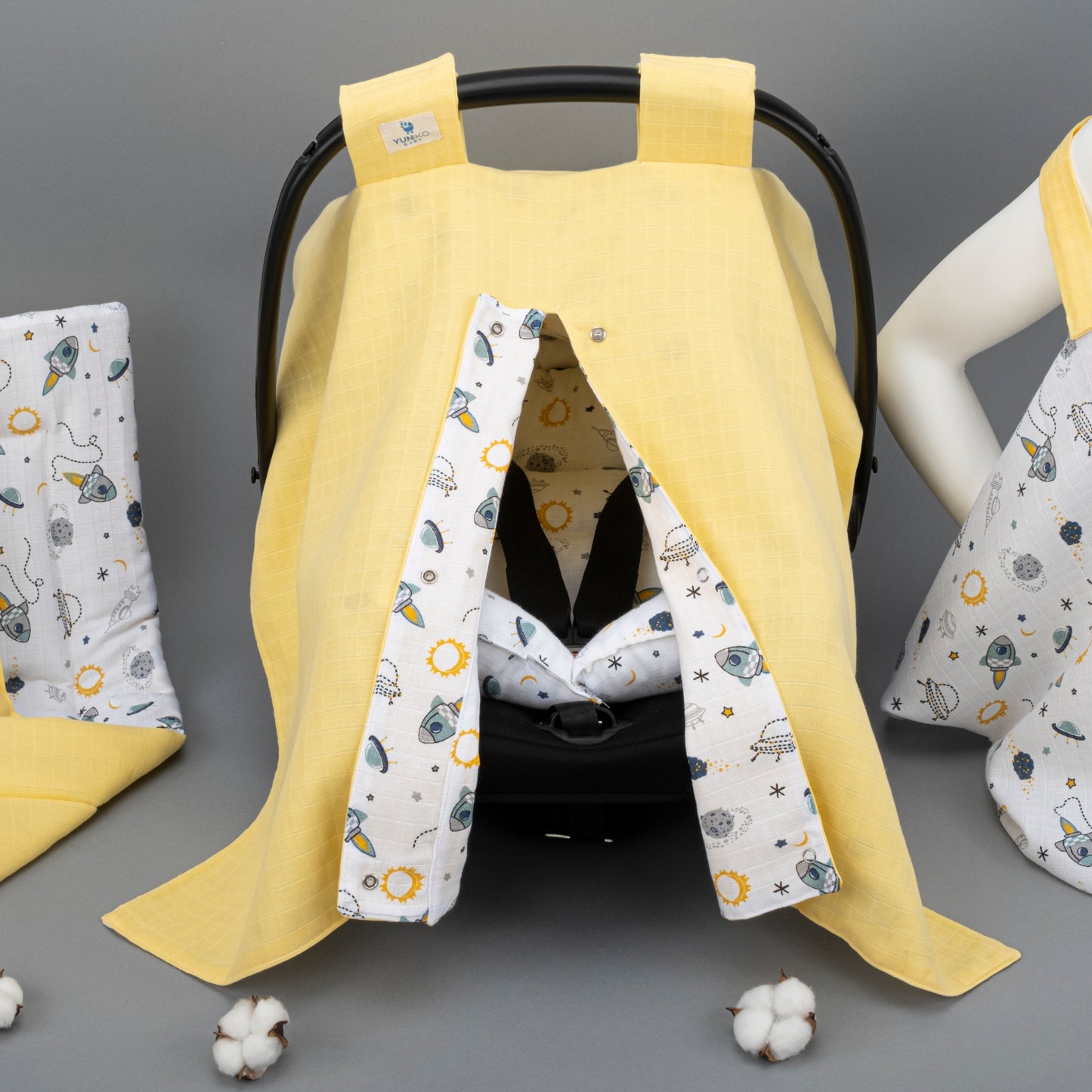 11 Parça Avantajlı Set - Çift Taraflı - Sarı Muslin - Uzay