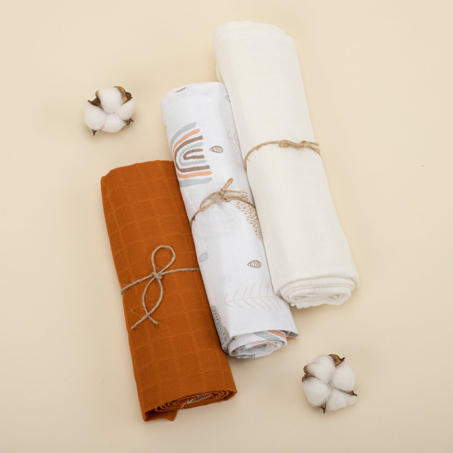 3lü Set - Müslin Örtü - Kiremit / Yeşil Gökküşağı / Krem