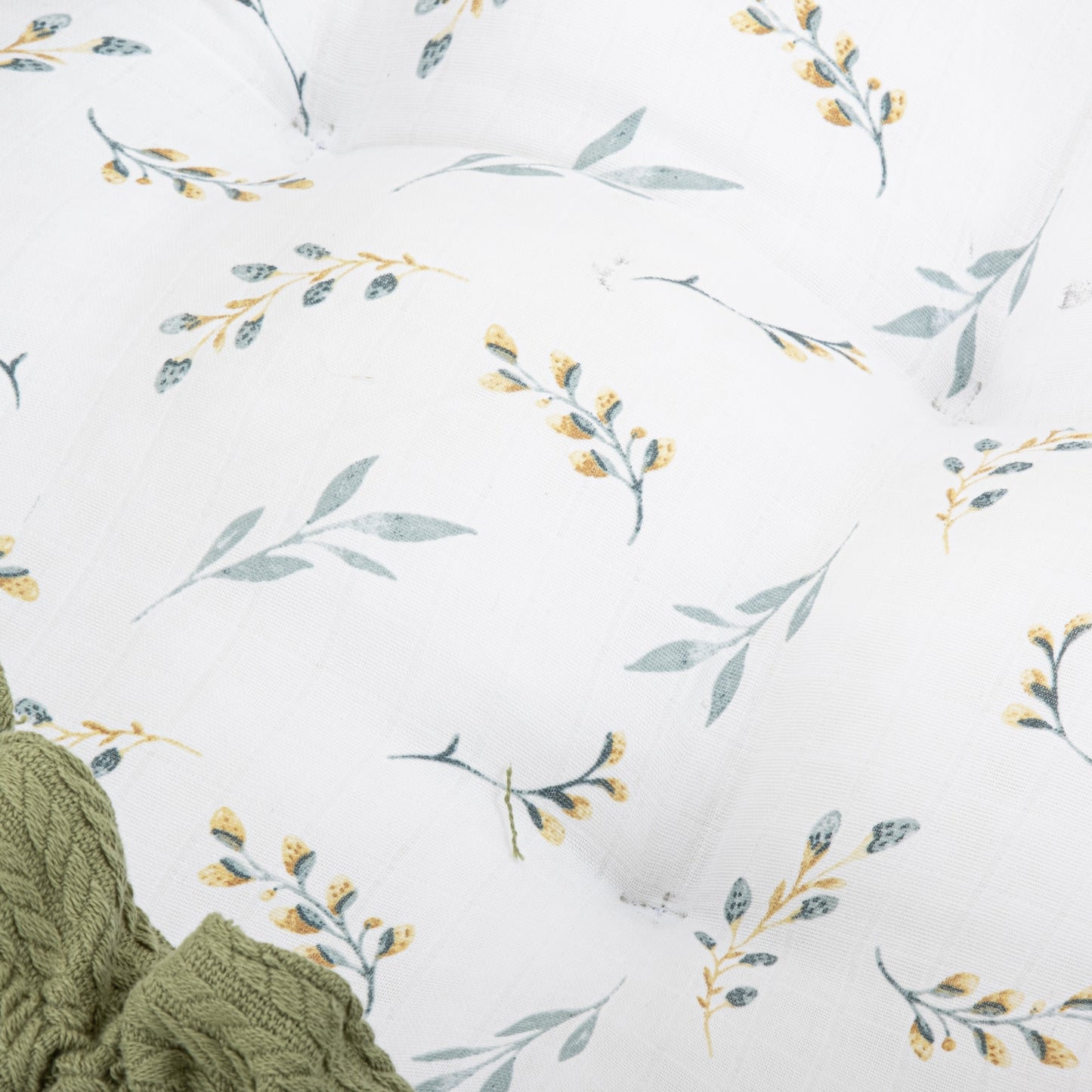 Yuvarlak Babynest - Çift Taraflı - Açık Yeşil Örgü - Yapraklar
