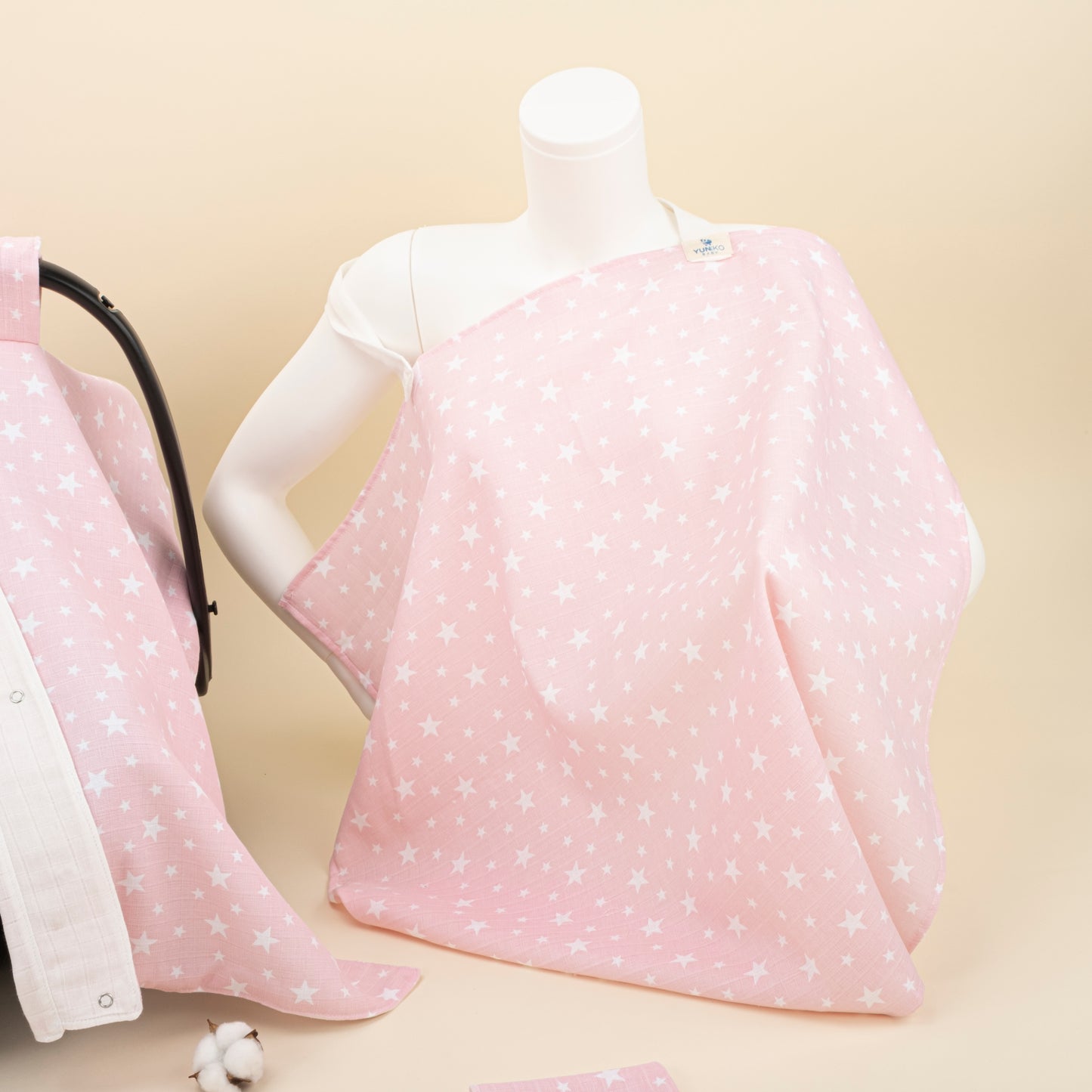 11 Parça Avantajlı Set - Çift Taraflı - Beyaz Muslin - Pembe Minik Yıldızlar