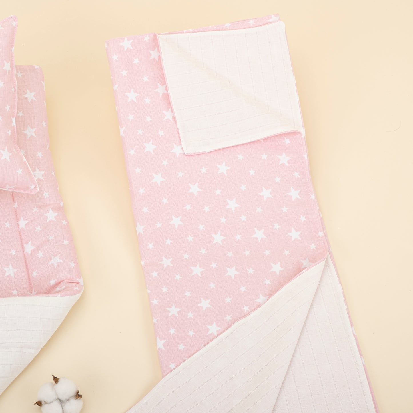 11 Parça Avantajlı Set - Çift Taraflı - Beyaz Muslin - Pembe Minik Yıldızlar
