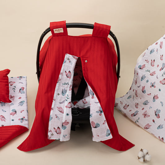 11 Parça Avantajlı Set - Çift Taraflı - Kırmızı Saten - Kelebek