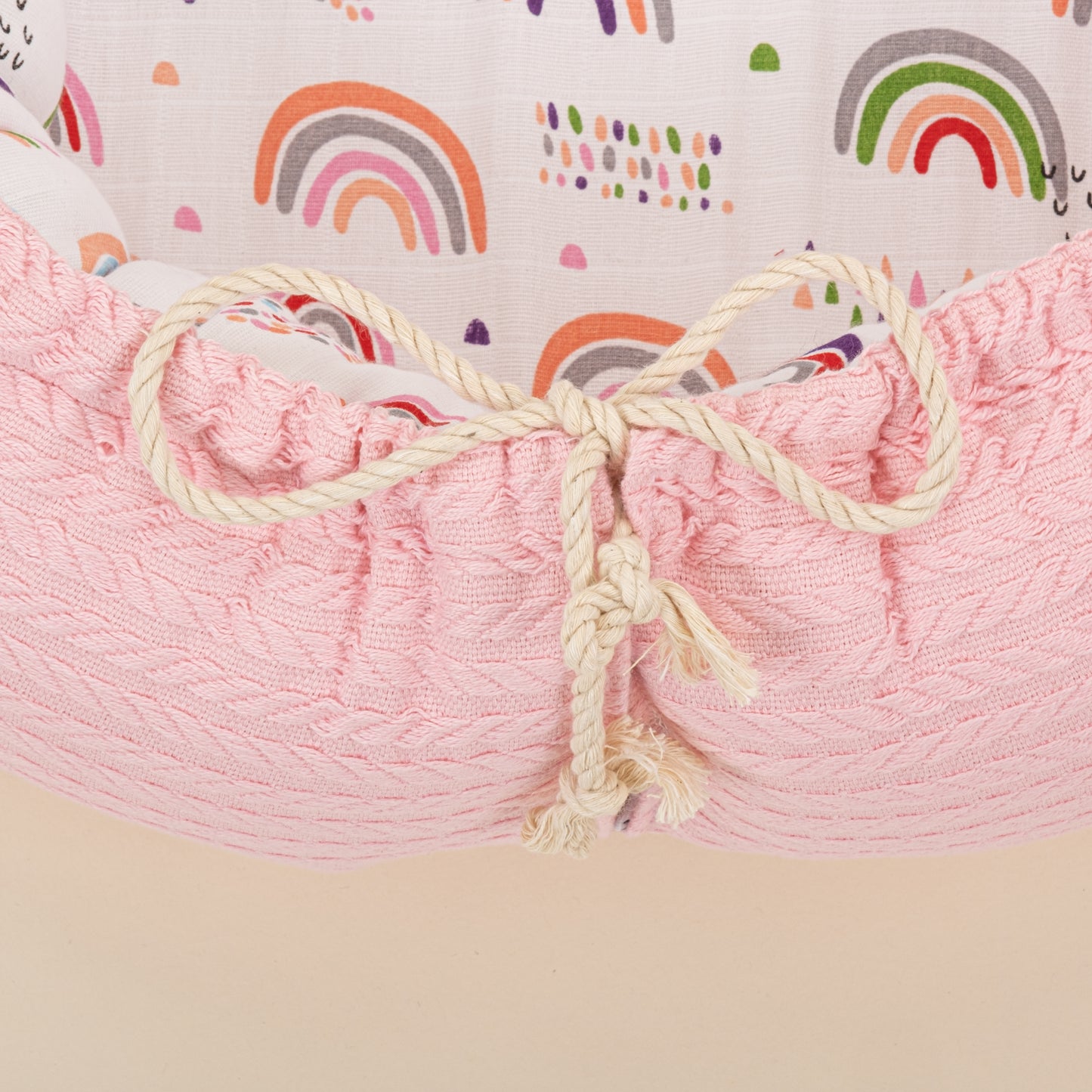 Babynest ve Yastık - Çift Taraflı - Pembe Örgü - Pembe Minik Gökkuşağı