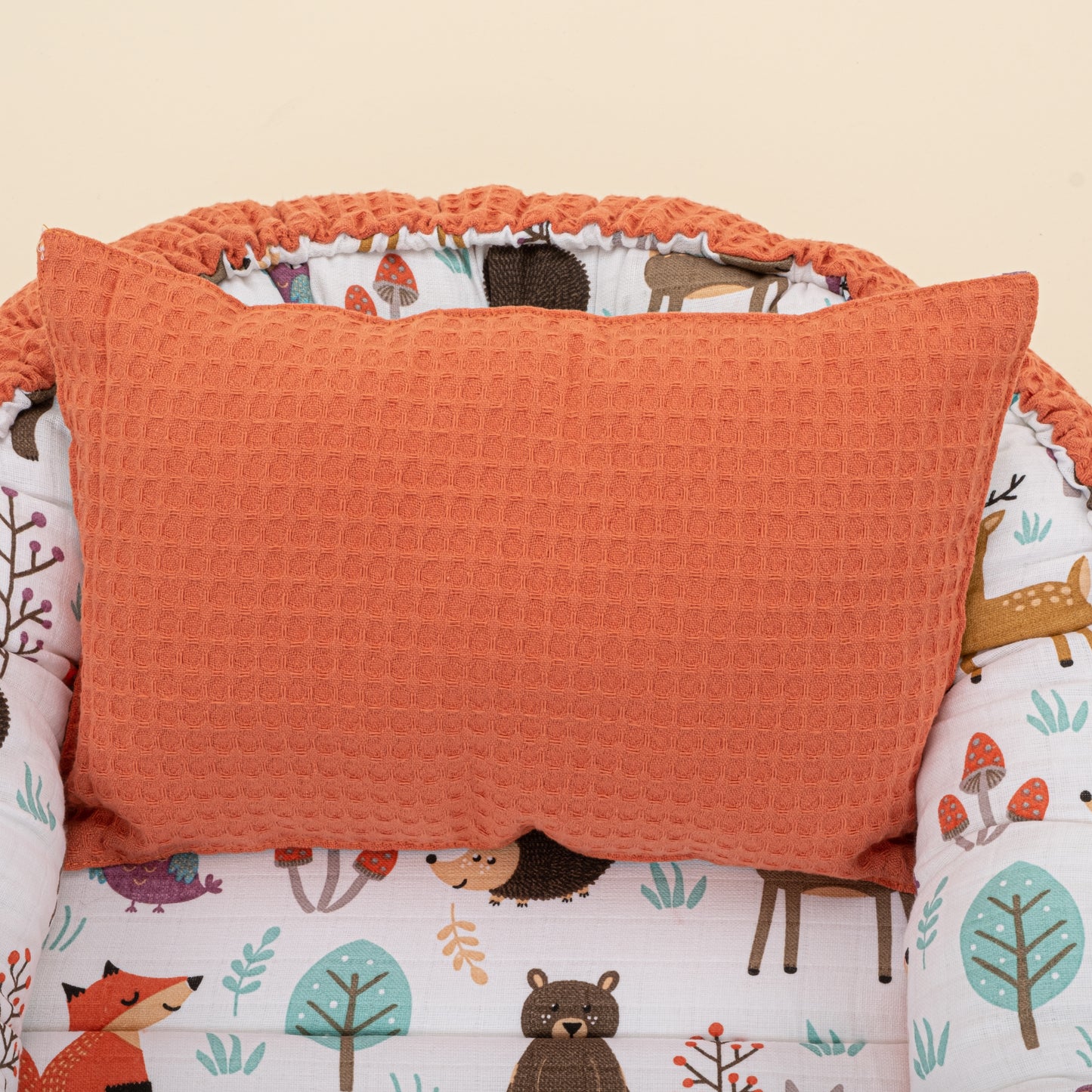 Babynest ve Yastık - Çift Taraflı - Turuncu Petek - Orman