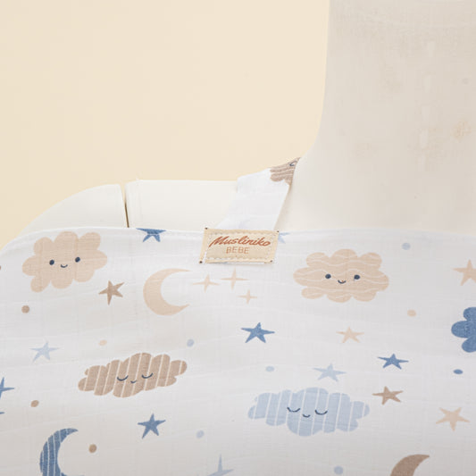 Çift Katlı Muslin Emzirme Önlüğü - Mavi Bulut