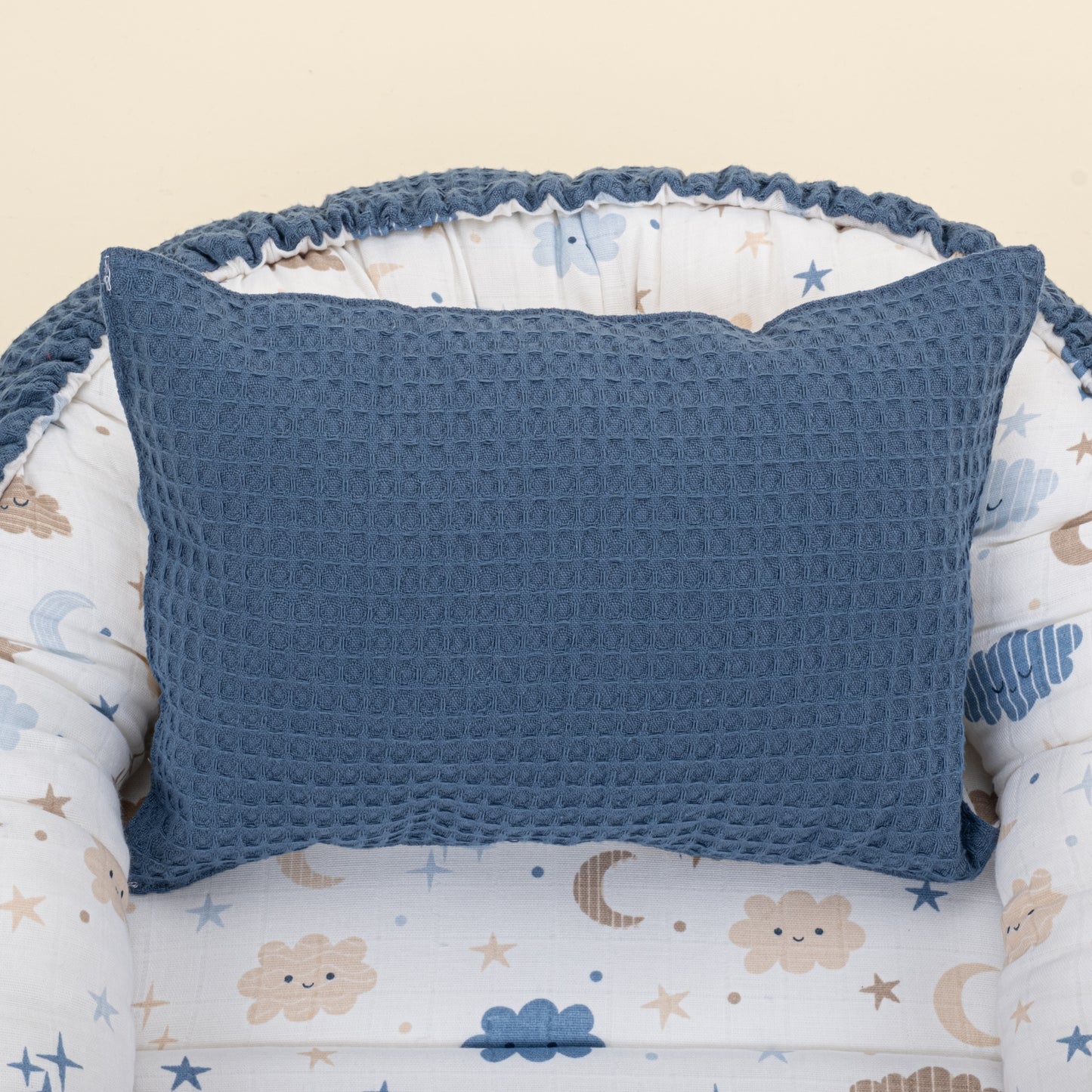 Babynest ve Yastık - Çift Taraflı - Koyu İndigo Petek - Mavi Bulut
