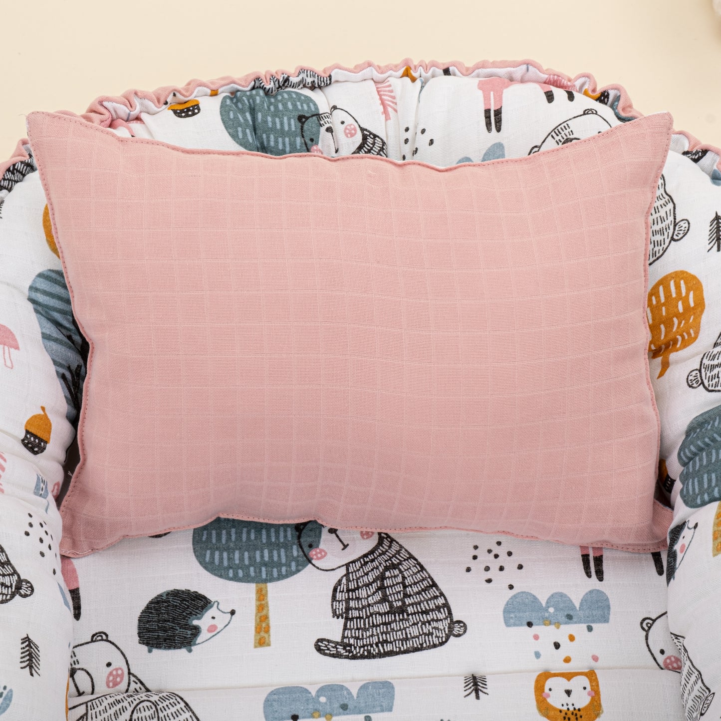 Babynest ve Yastık - Çift Taraflı - Pudra Muslin - Tilki