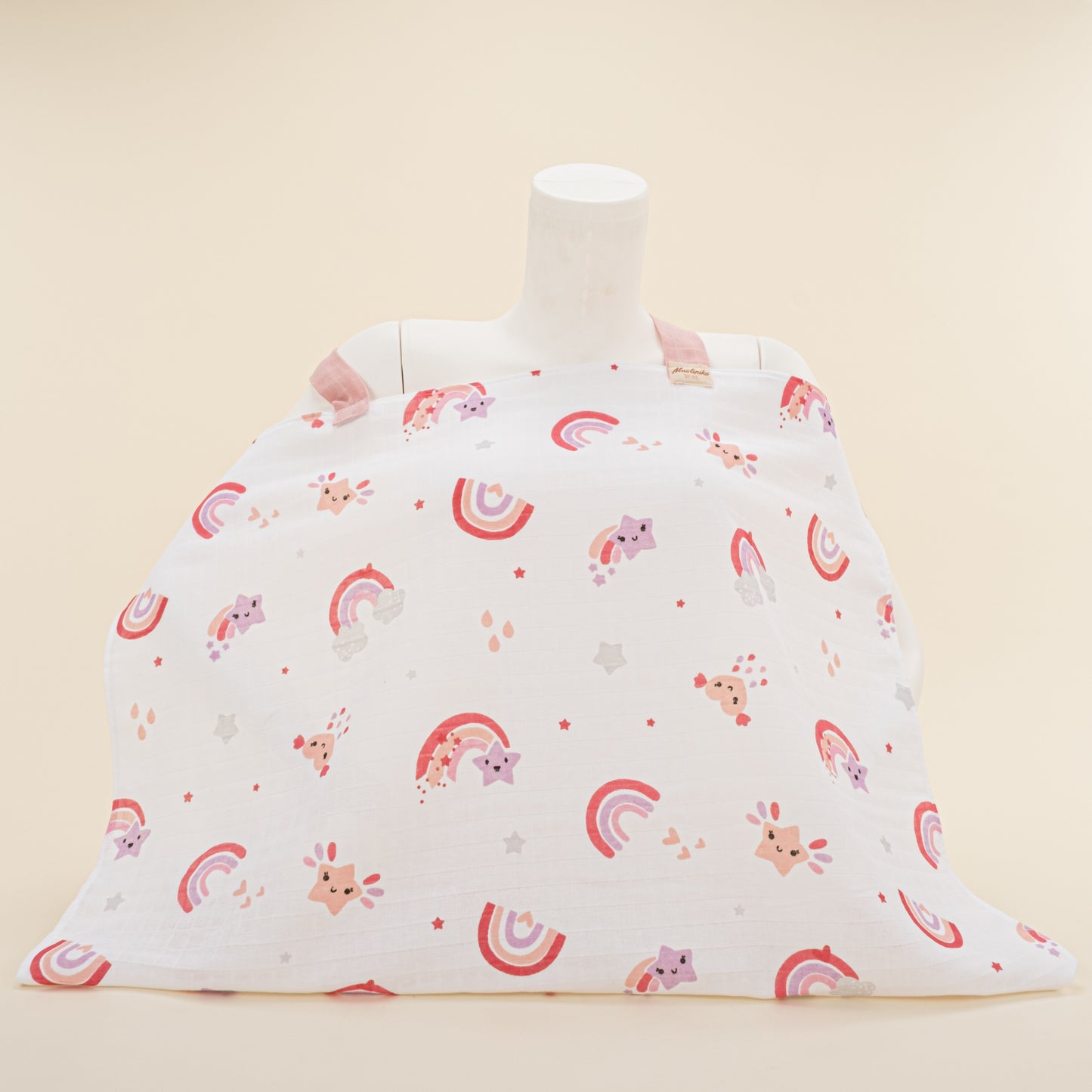 Çift Katlı Muslin Emzirme Önlüğü - Pembe Gökkuşağı
