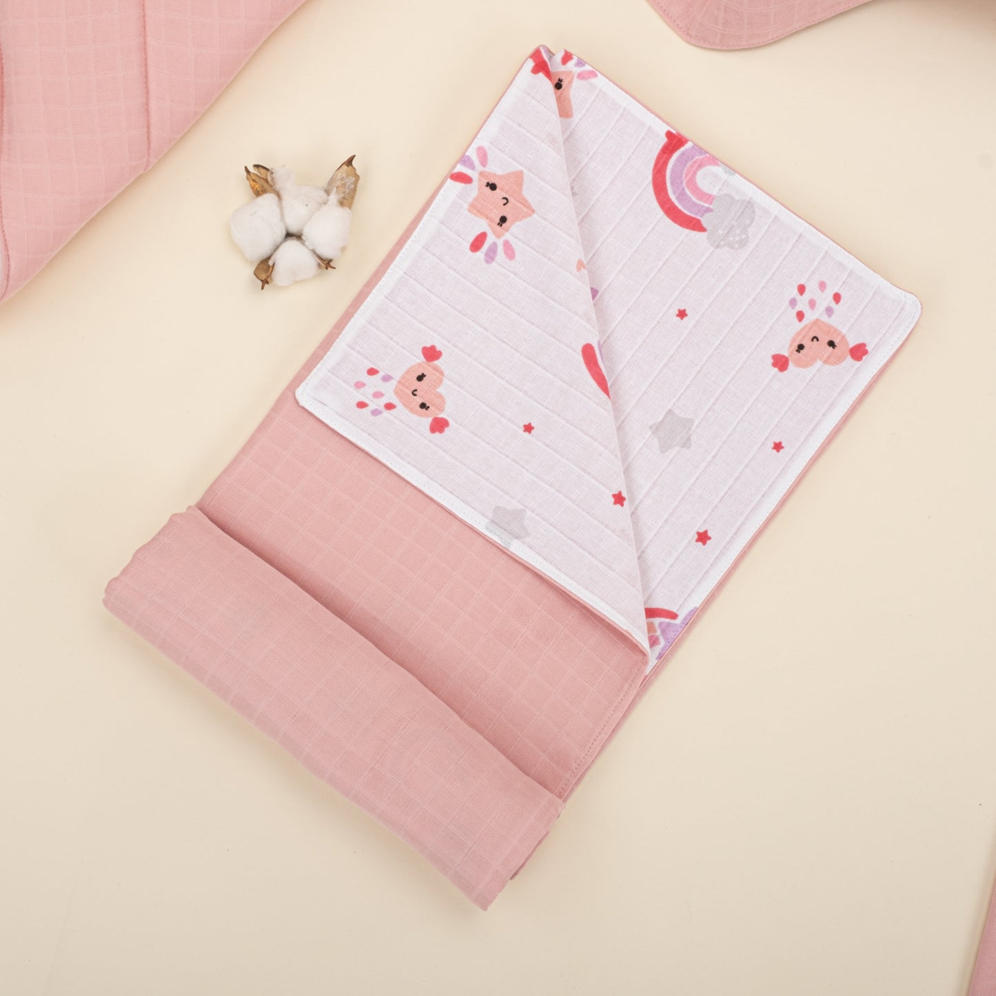 11 Parça Avantajlı Set - Çift Taraflı - Pudra Muslin - Pembe Gökkuşağı