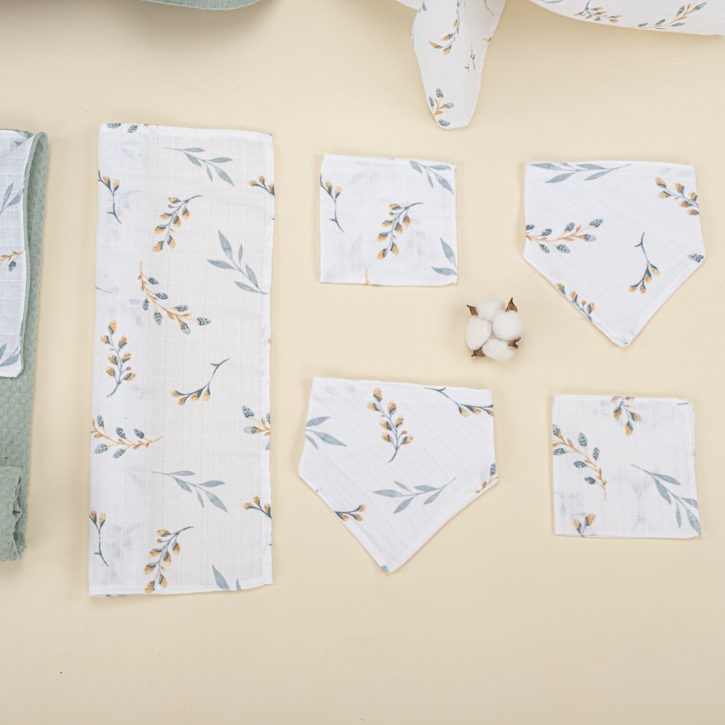9 Parça Avantajlı Set - Çift Taraflı - Mint Petek - Yapraklar