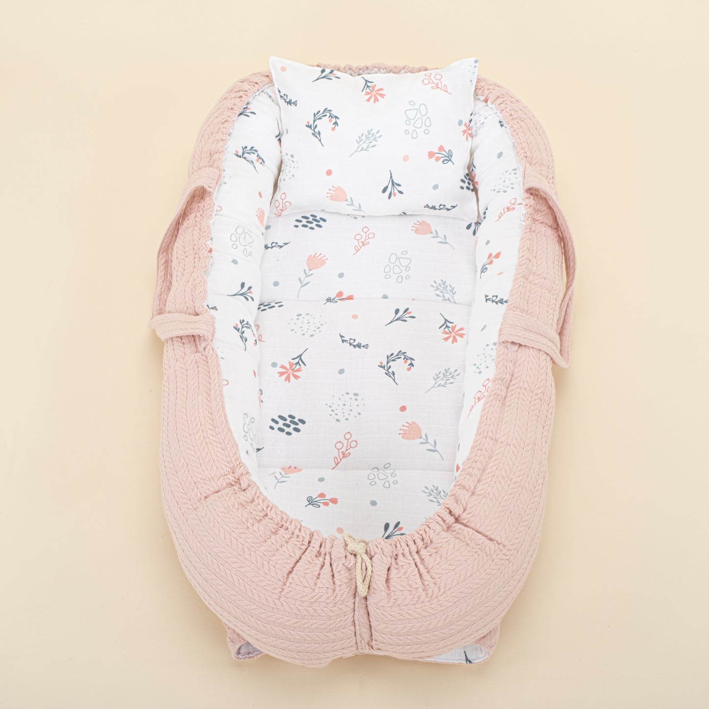 Babynest - Çift Taraflı - Pudra Örgü - Yeşil Çiçekler