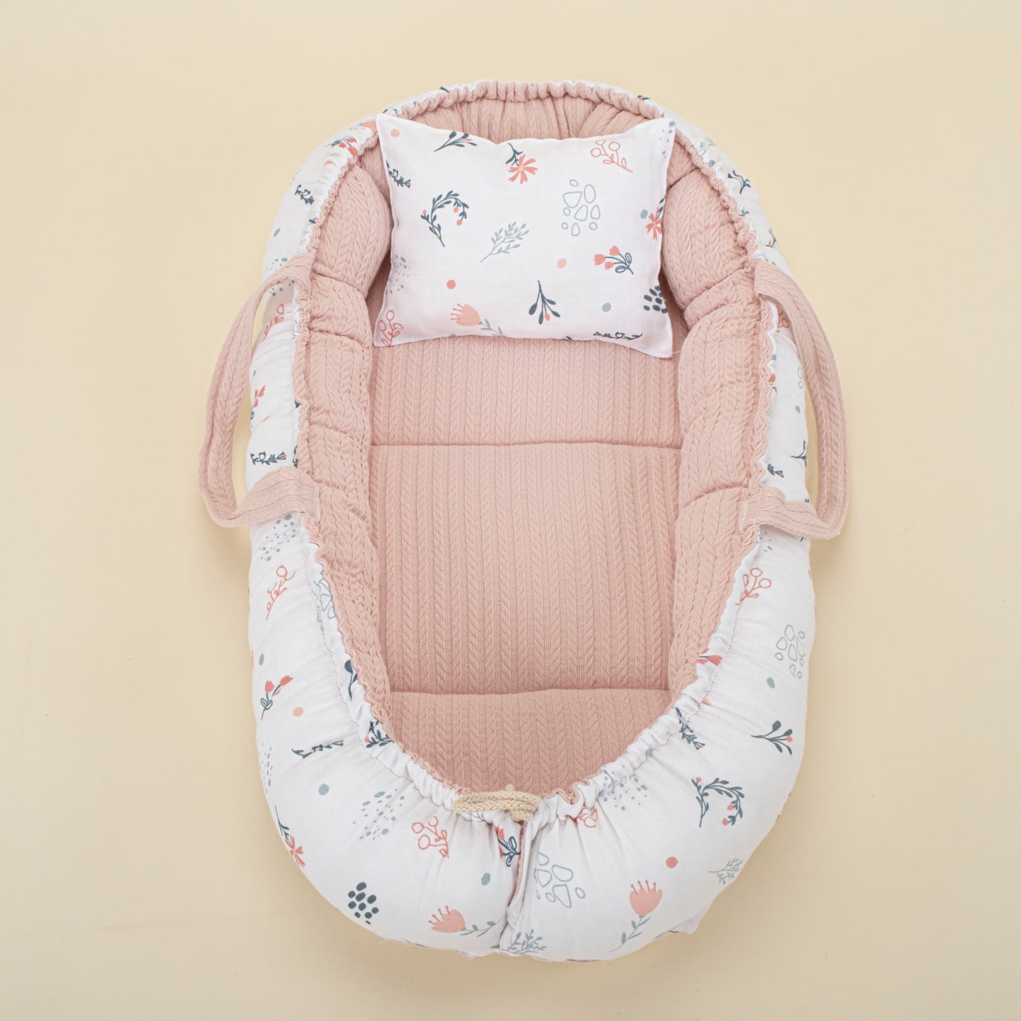 Babynest - Çift Taraflı - Pudra Örgü - Yeşil Çiçekler