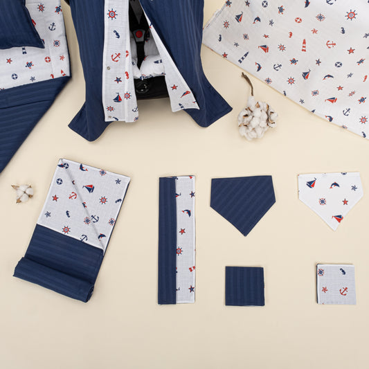 11 Parça Avantajlı Set - Çift Taraflı - Lacivert Saten - Bahriyeli