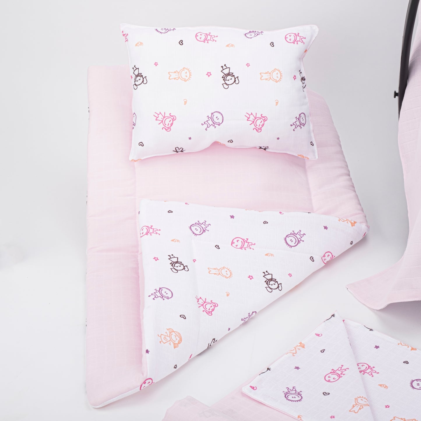 11 Parça Avantajlı Set - Çift Taraflı - Şeker Pembe Muslin - Pembe Çubuk Bebekler