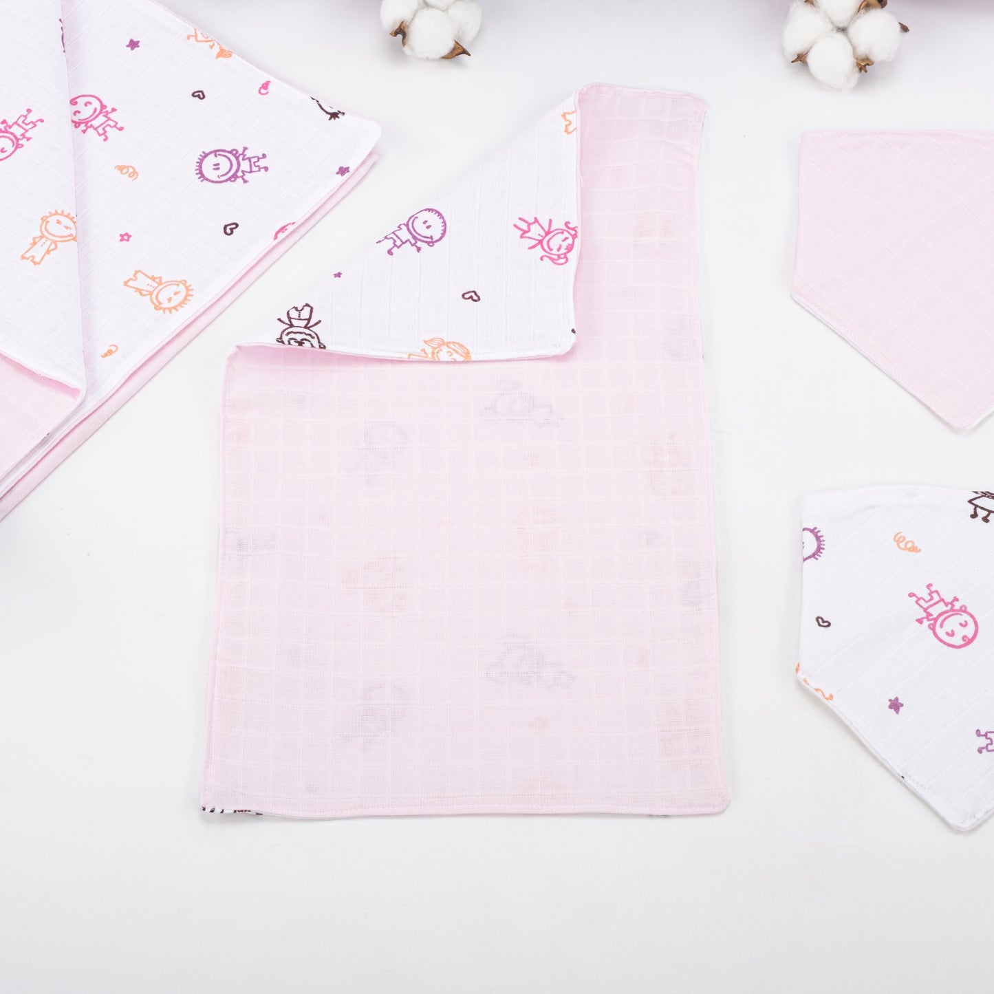 11 Parça Avantajlı Set - Çift Taraflı - Şeker Pembe Muslin - Pembe Çubuk Bebekler