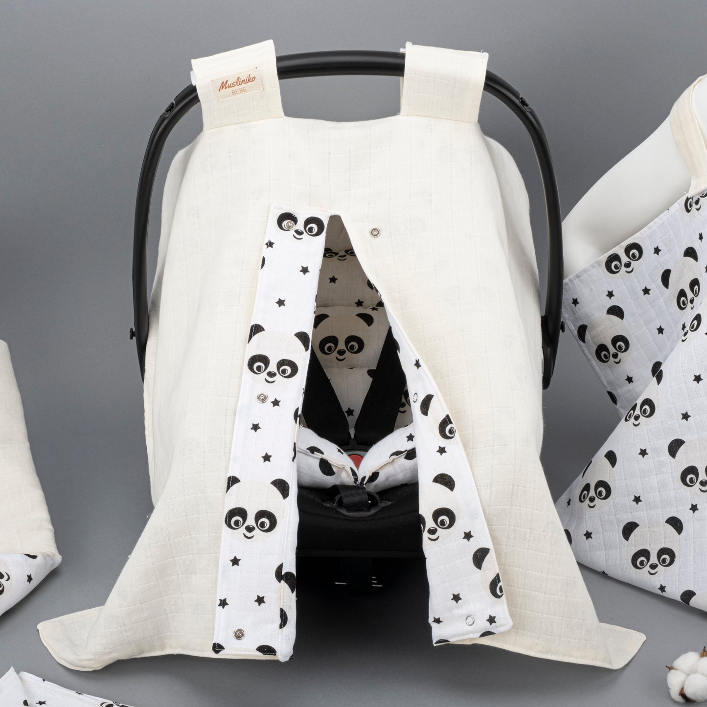 11 Parça Avantajlı Set - Çift Taraflı - Krem Muslin - Panda