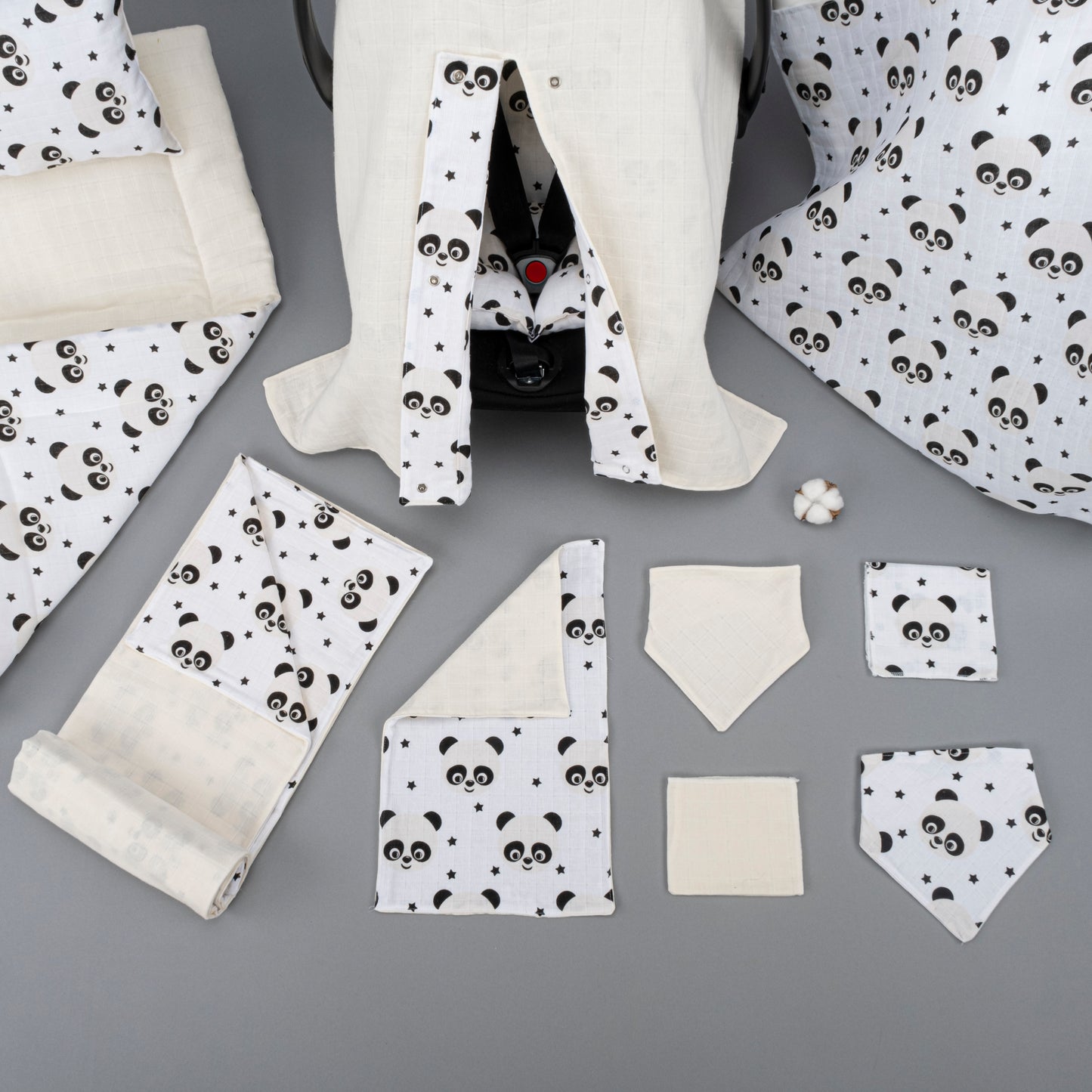 11 Parça Avantajlı Set - Çift Taraflı - Krem Muslin - Panda