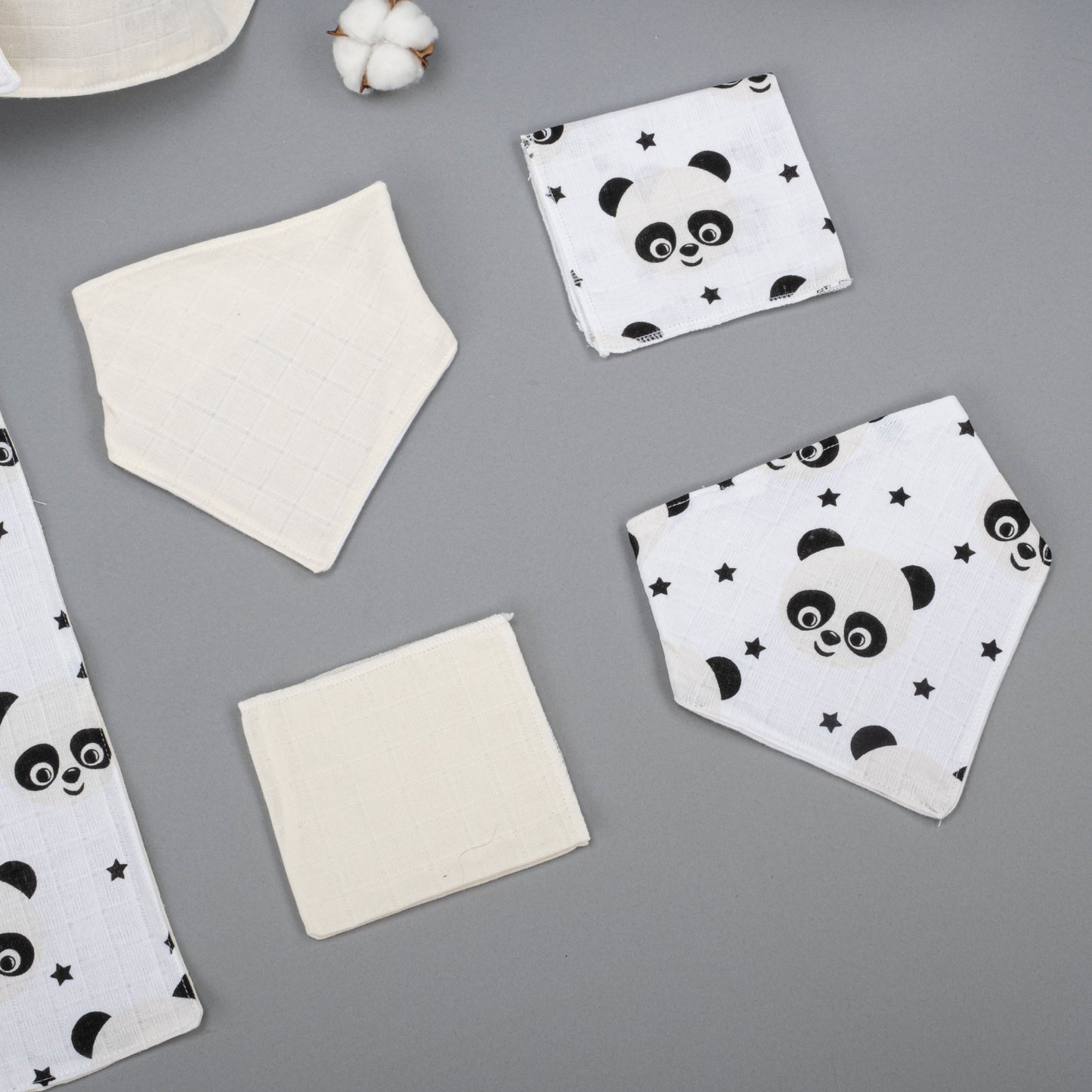 11 Parça Avantajlı Set - Çift Taraflı - Krem Muslin - Panda