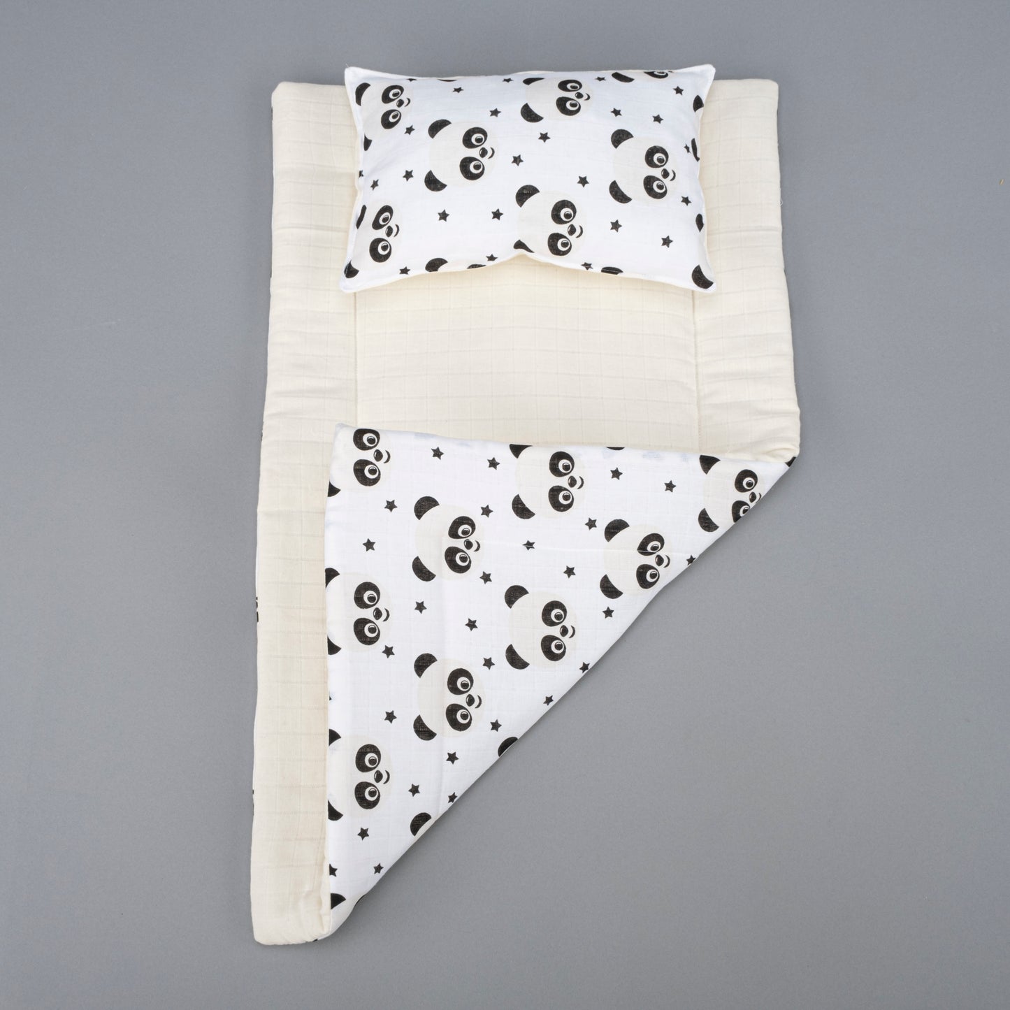 Alt Açma Matı - Çift Taraflı - Krem Muslin - Panda