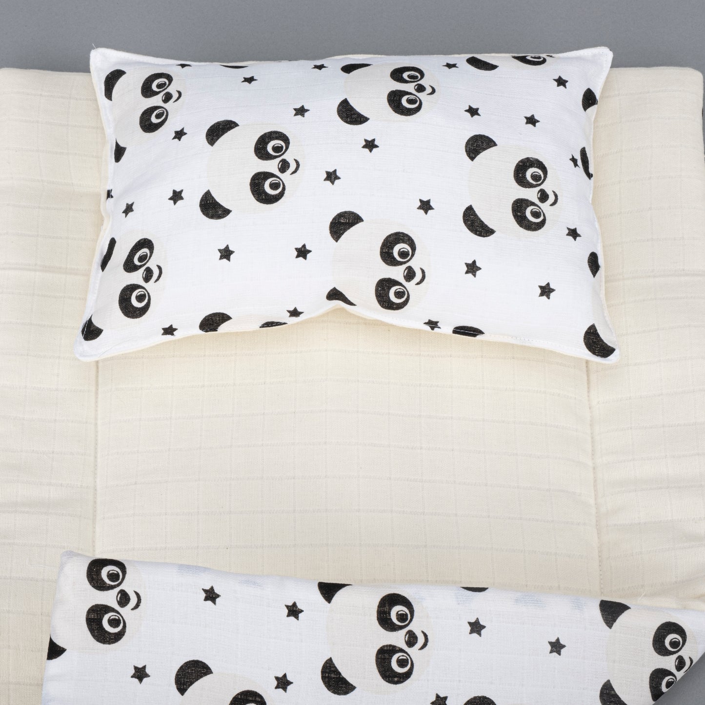 Alt Açma Matı - Çift Taraflı - Krem Muslin - Panda