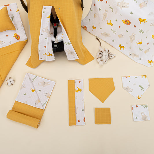 11 Parça Avantajlı Set - Çift Taraflı - Hardal Muslin - Aslan