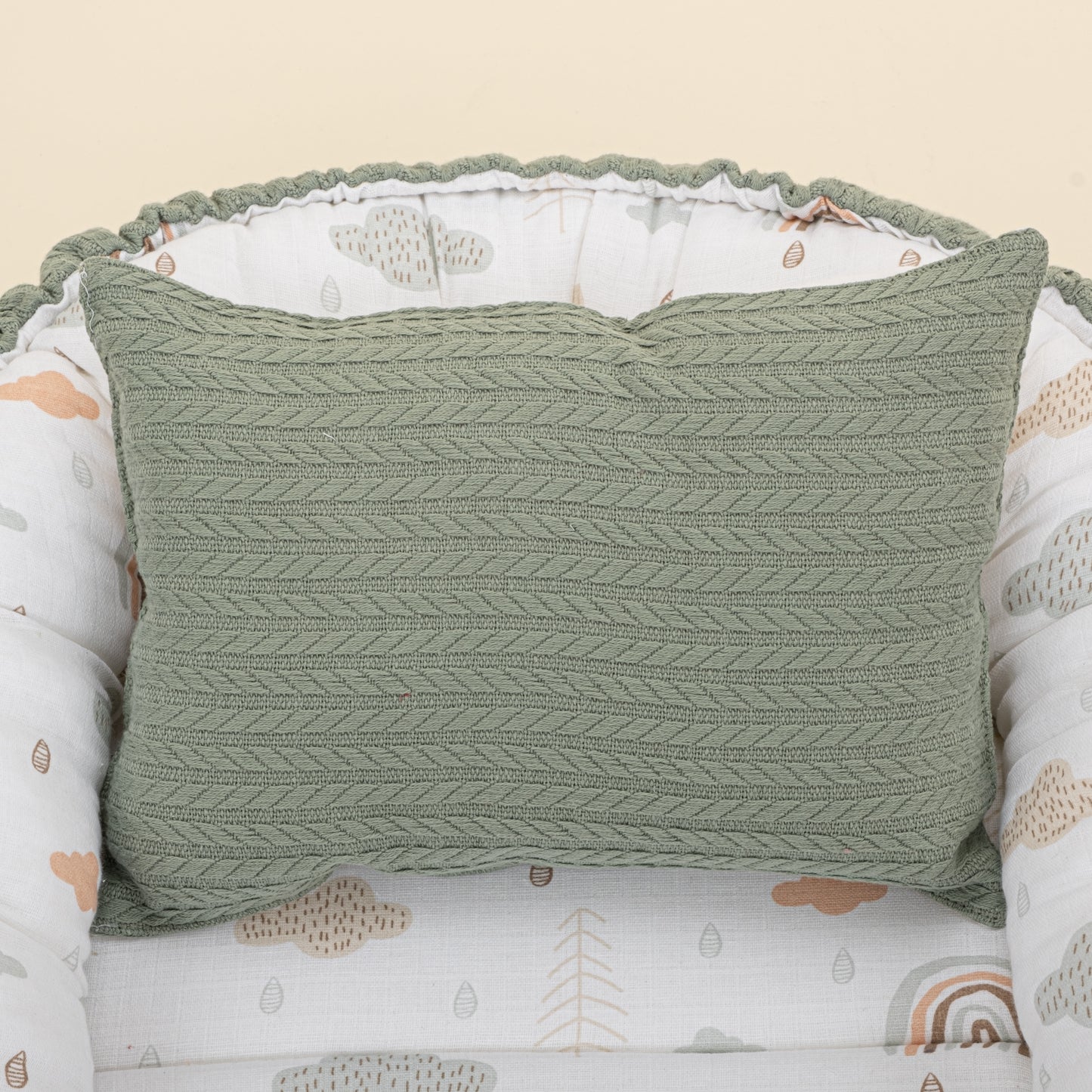 Babynest ve Yastık - Çift Taraflı - Koyu Yeşil Örgü - Yeşil Gökkuşağı