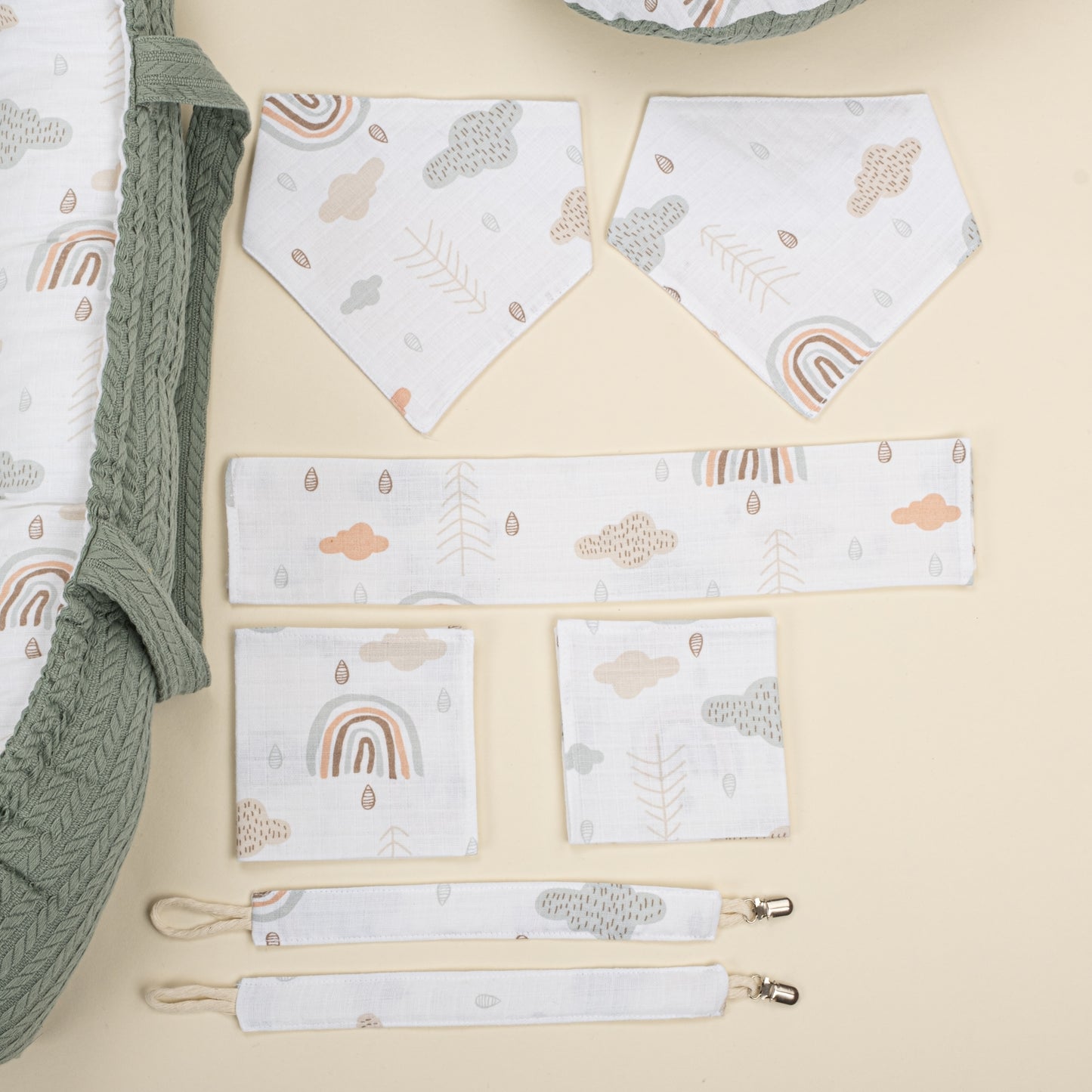 18 Parça Full Set - Çift Taraflı - Koyu Yeşil Örgü - Yeşil Gökkuşağı