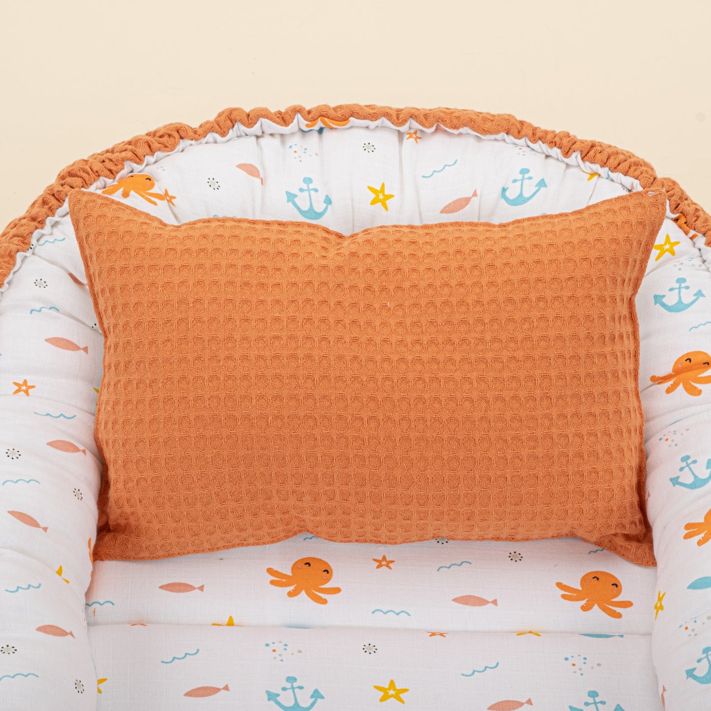 Babynest ve Yastık - Çift Taraflı - Turuncu Petek - Ahtapot