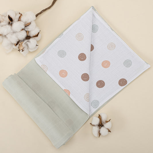 Çift Taraflı Muslin Örtü - Mint Muslin - Puantiye