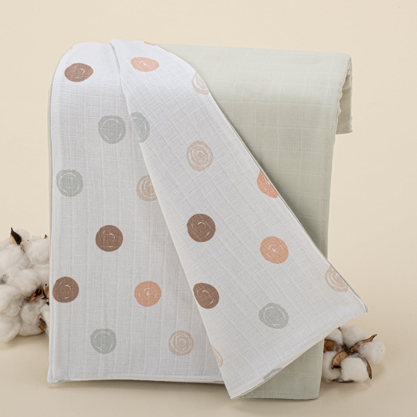 Çift Taraflı Muslin Örtü - Mint Muslin - Puantiye