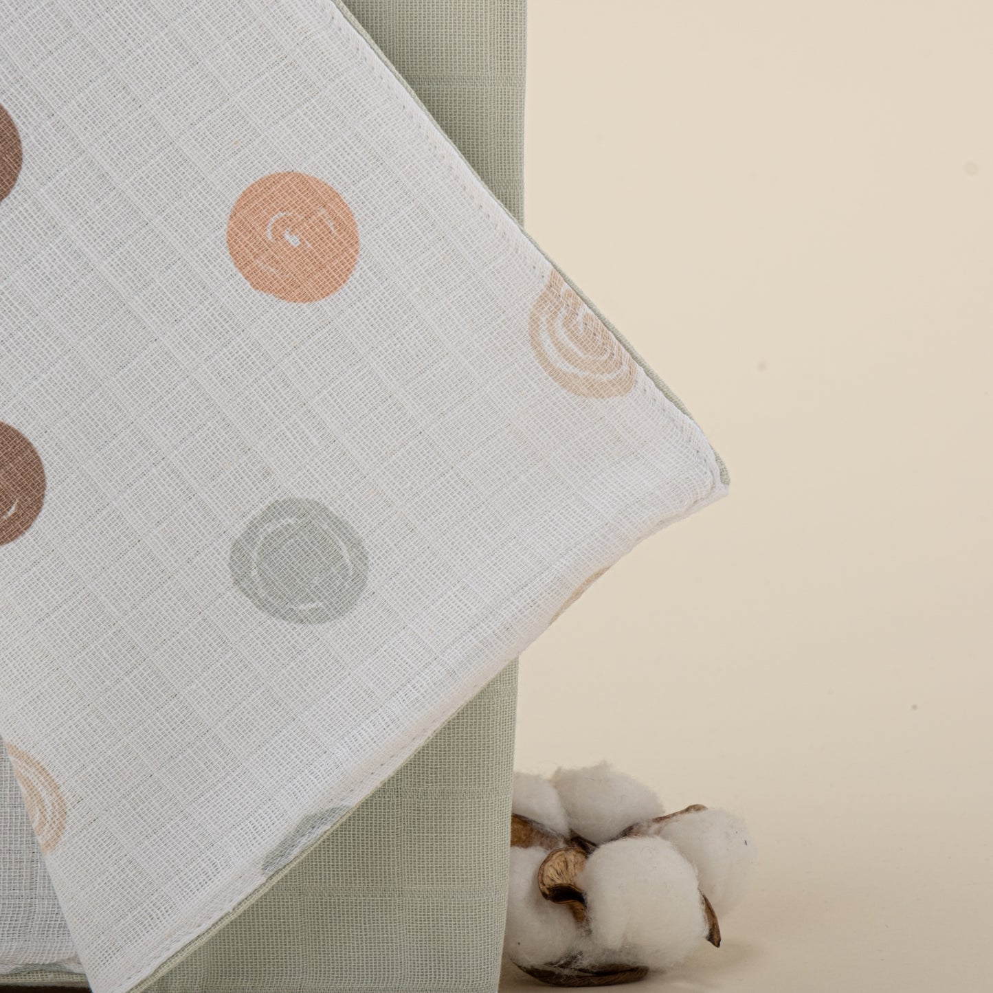 Çift Taraflı Muslin Örtü - Mint Muslin - Puantiye