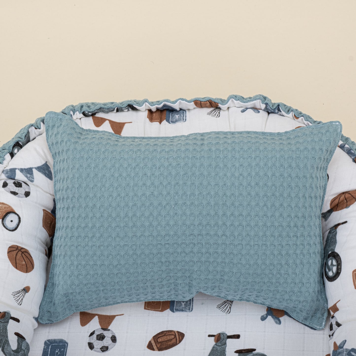 Babynest ve Yastık - Çift Taraflı - Petrol Mavisi Petek - Araçlar