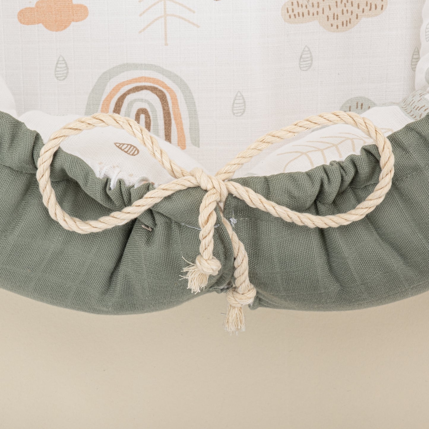 Babynest ve Yastık - Çift Taraflı - Haki Muslin - Yeşil Gökkuşağı