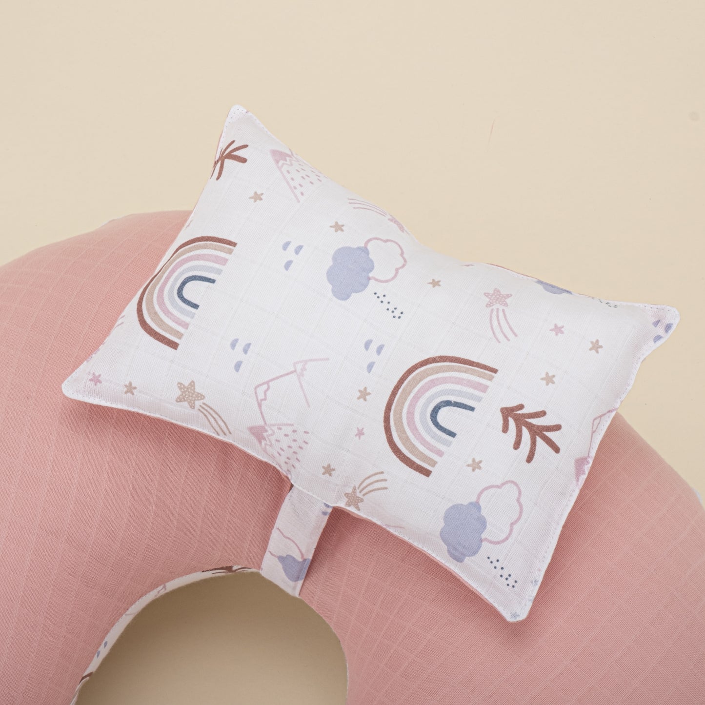 Emzirme Yastığı - Çift Taraflı - Pudra Muslin - Pastel Gökkuşağı