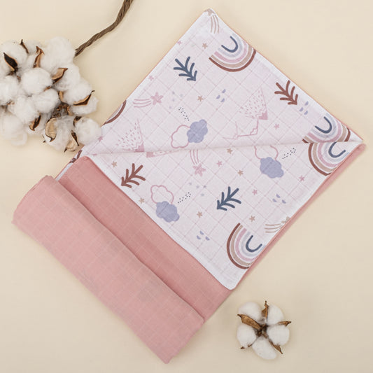 Çift Taraflı Muslin Örtü - Pudra Muslin - Pastel Gökkuşağı